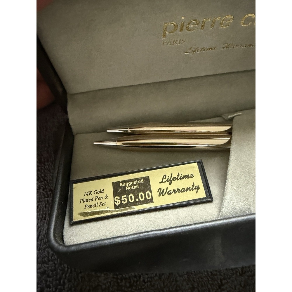 Vintage Pierre Cardin Slim Design Pen And Mechanical Pencil‎ Boxed Set Gold Tone